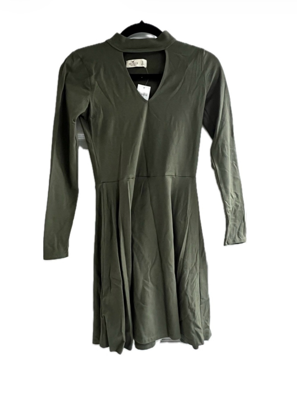 Hollister Olive Green Long Sleeve Fit-and-Flare Dress